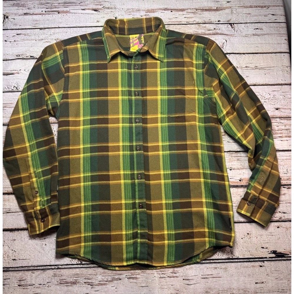 Burton Long Sleeve Flannel Shirt Mens Medium Green Brown Plaid‎ Button Down